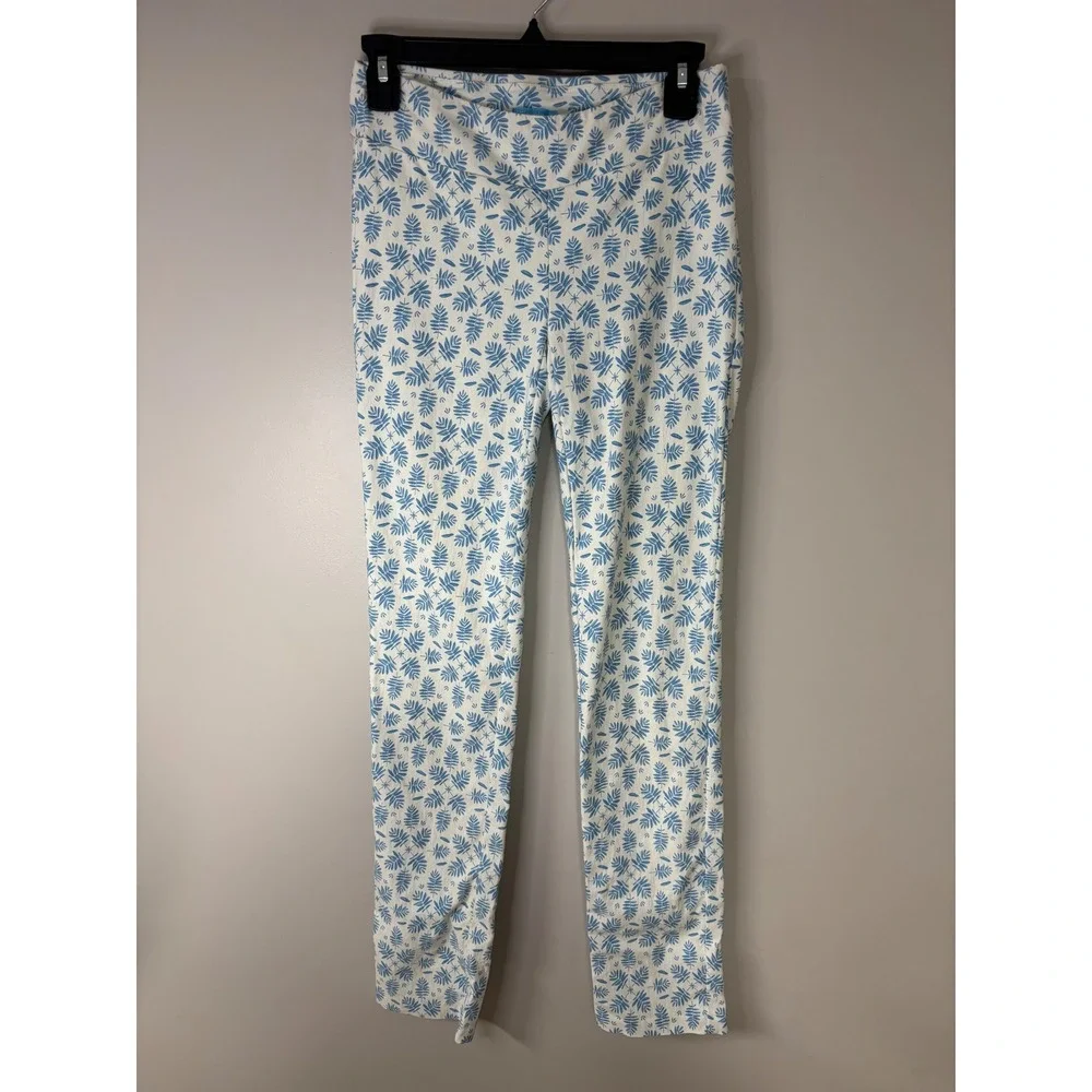 J McLaughlin Women's Size 0 Tall Leggings Blue Leaf‎ Print Stretch Casual Pants